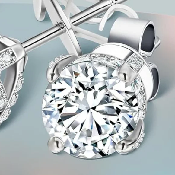 2cwt Moissanite Stud Earrings 18K White Gold Plated Silver VVSI D w Certificate. - Picture 5 of 14